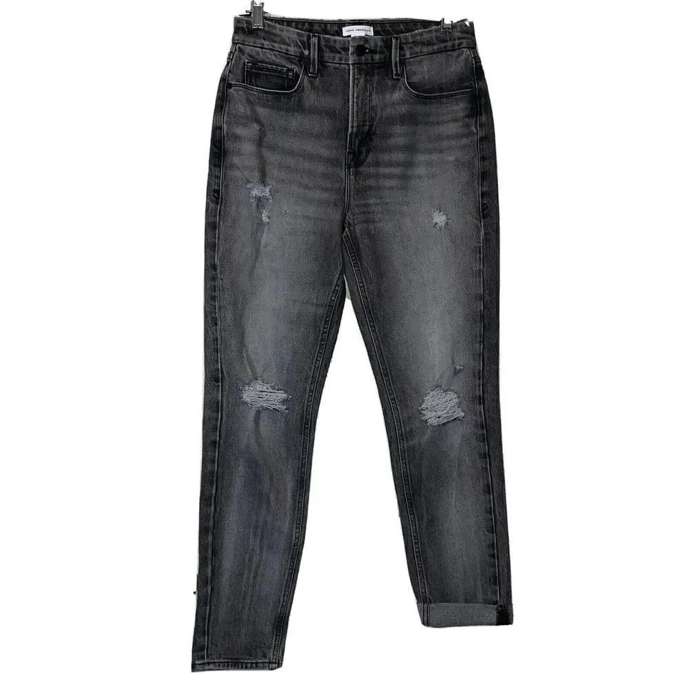 Good American Good Girlfriend Jean Womens 2 26‎ In Black Style GG602BT High Rise